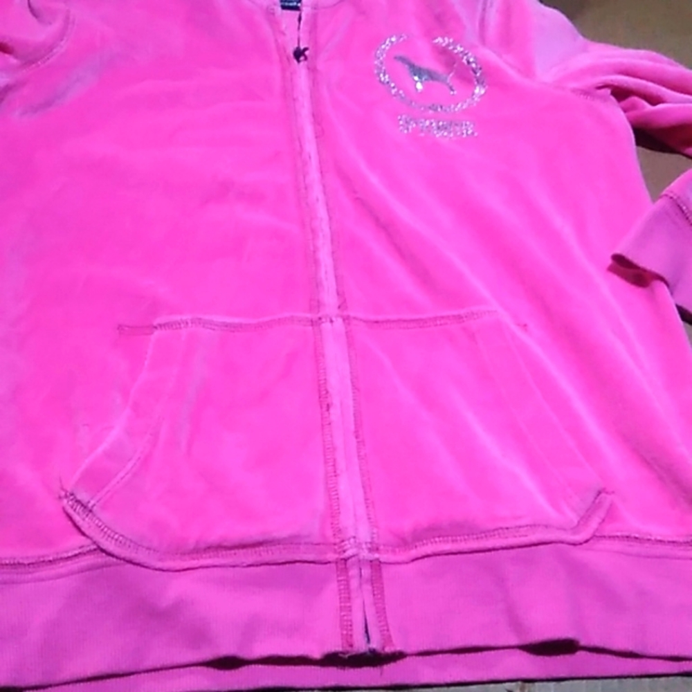 PINK Victoria's Secret Hoody Sweater Size L 1986 Invite Only faux fur & sequins - Picture 9 of 12